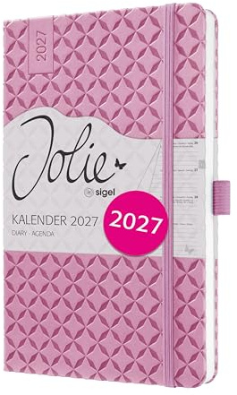 SIGEL Jolie Wochenkalender 2027 A5 dunkelrosa Hardcover Terminplaner | 7J137, Mit Gummiband, Stiftschlaufe, Einstecktasche, 174 Seiten, vegan, Buchkalender, Taschenkalender