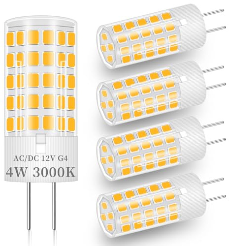 XIMNCHNI G4 LED 4W Ersetzt 35W 40W 50W Halogen AC/DC 12V Warmweiß 3000k Led Lampe Bi-Pin Sockel JC Typ 2-Stifte Led Glühbirnen G4 Ersatz für Halogen Stiftleuchte JCD LED 5er-Packs