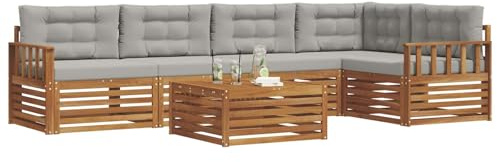 vidaXL Outdoor-Sofagarnitur mit Kissen 6 pcs Natürlich und Hellgrau, Gartenmöbel, modernes Sofaset, Robustes Lounge-Set, gemütlicher Terrasse-Bereich zum Entspannen