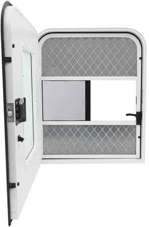 Puerta de entrada de caravana 760 × 915 mm con cerradura de aluminio con 4 llaves, junta y tope para puerta, puerta de autocaravana con cristal esmerilado y mosquitera para autocaravanas, remolques