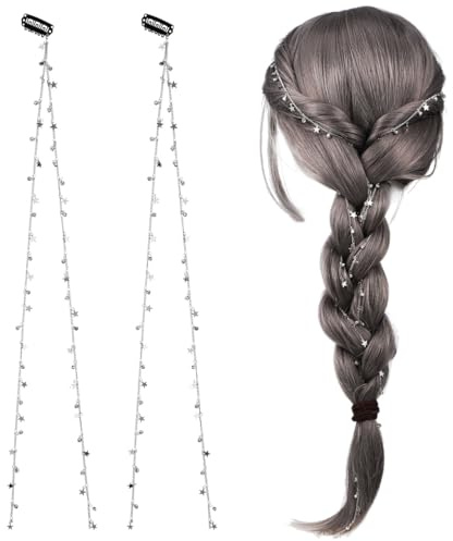 POPETPOP 2Er-pack Sternhaarketten Für Damen Clip-in Haarketten Zum Flechten Haarschmuck Zum Einflechten Quasten-Haaraccessoires Für Zöpfe Und Pferdeschwanz