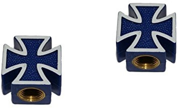 2er Set Ventilkappen - Iron Cross - Eisernes Kreuz - für Motorrad (Farbauswahl: schwarz, blau, Silber, rot) (Blau)