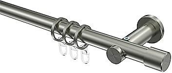 INTERDECO Gardinenstange 20 mm, moderne Vorhangstange aus Metall, Edelstahl-Optik, zur Wand- und Deckenmontage, Typ 10203111, 240 cm