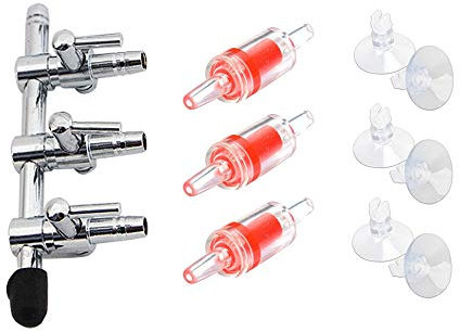 BornFeel Control de Flujo de Acuario Aire 10 en 1 Kit 1 Aire Control Palanca Bomba de 3 Vías & 3 Válvulas de Retención & 6 Ventosas para el Tanque de Pescado de Sal y Agua Dulce Acuario