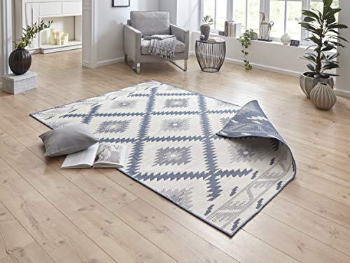 Hanse Home NORTHRUGS Malibu Indoor and Outdoor Rug Reversible Rug Weatherproof Modern Geometric Pattern Runner for Balcony Patio Garden Conservatory Living Room Waterproof in Blue Cream