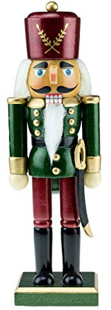 Clever Creations - Traditioneller Nussknacker-Soldat mit eleganter Militäruniform - aus Holz - perfekt für Regale und Tische - Festliche Weihnachtsdeko - grün und weinrot - 26 cm