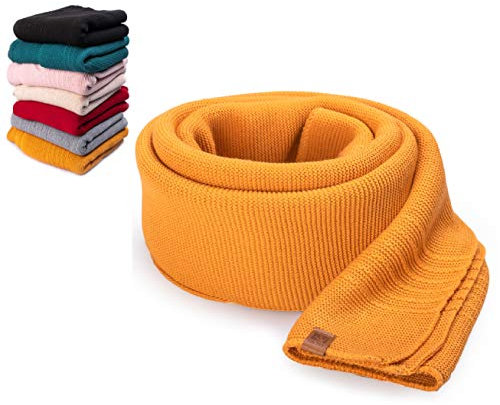 HEYO Damen Schal Winter Strickschal | H19603 | Weich Warm Gestrickt mit Leder Patch | Made IN EU (Senf)