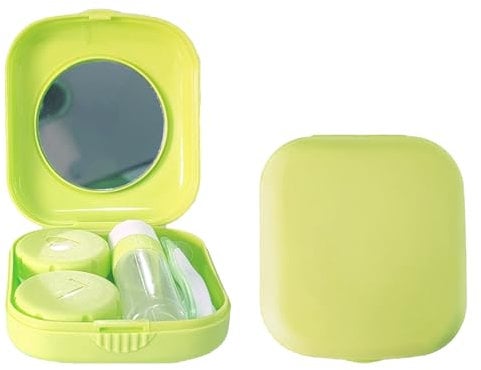 Contact Lens Case, 2 Pack Portable Contact Lens Box Kit with Mirror, Compact Soak Storage Kit for Travel (Green)