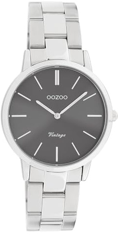 Oozoo Vintage Damenuhr mit Edelstahl Gliederarmband 34 MM Grau/Silberfarben C20042