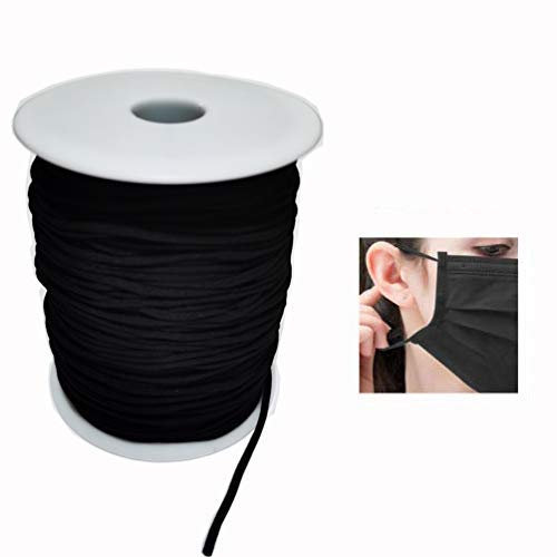 KARELIFE Gummikordel 3mm 120m Gummiband für Maske, Runde Masken Elastische Linie Gummilitze Elastikband, Rundgummi Stricknäharbeiten DIY, 120 Meters, Schwarz