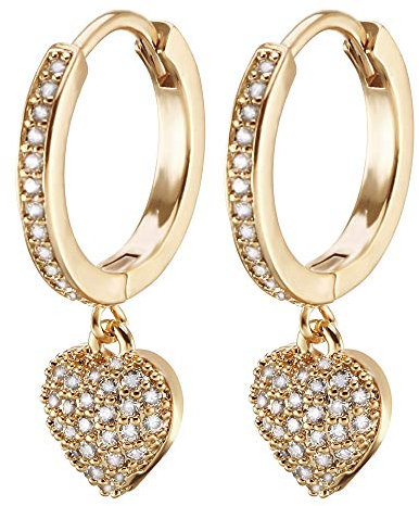 Orecchini pendenti a forma di cuore da donna, ipoallergenici, placcati in oro rosa e argento con zirconi cubici brillanti