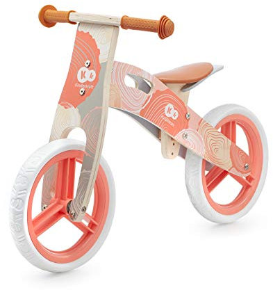 Kinderkraft RUNNER Draisienne en Bois, Vélo sans Pédales, Vélo Bébé, Poids léger, Poignée de transport, Réglable Selle, Avec accessoires, Cloche, À partir de 3 ans et jusqu’à 35 kg, Coral