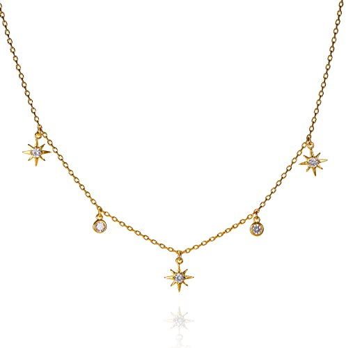 namana Collier Etoile Polaire Ras du Cou avec Breloques en Etoiles pour Femme et Jeune Fille - Ecrin Cadeau