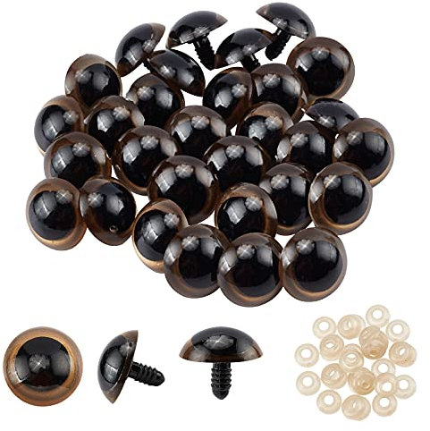 PandaHall 30pcs Sicherheitsaugen, 24mm Große Gefüllte Tieraugen Plastik Schwarze Sicherheitsaugen Mit 30 Unterlegscheiben Für DIY von Bärenhandwerk, Gehäkelte