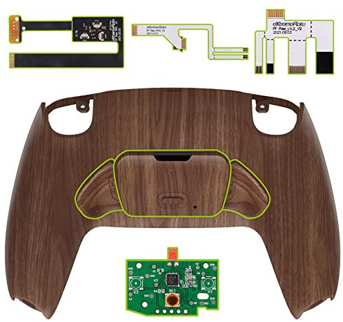 eXtremeRate Rise Remap Kit Programmable pour ps5 Manette BDM-010&020, Coque Arrière Redessinée avec 2 Palette pour ps5 Manette, Carte améliorée, Grain de Bois