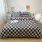 Lunoroey Kariertes Bettbezug-Set, Einzelbett, schwarz-weiß, kariert, kariert, gesteppt, geometrische Mikrofaser, weiches Bettwäsche-Set (1 Bettbezug und 1 Kissenbezug)