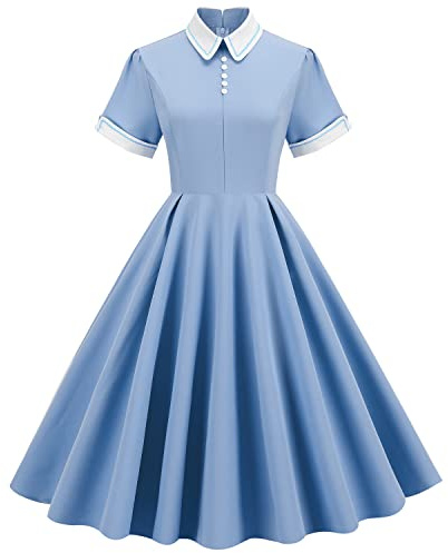 Wellwits Women's Embroidery Collar Polka Dots 1950s Vintage Cocktail Dress