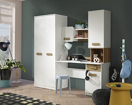 Marmex Wohnwand Grant Mini, im Set: Zweitüriger Kleiderschrank und Schreibtisch mit Verlängerung Möbelset für Jugendzimmer