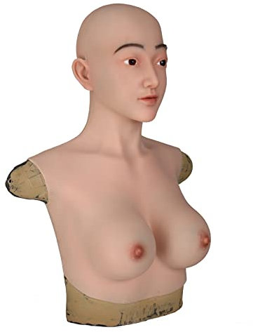 Noblelady Handgefertigte realistische weibliche Kopfmaske aus Silikon Frau Gesicht Gummimaske für Crossdresser Transgender Kostüme Drag Queen,Brown Color,Gel