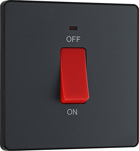 BG Electrical Cooker Control Switch Unit with LED Power Indicator, Single Plate, Double Pole, Screwless, Evolve, Matt Grey, 45A, PCDMG74B