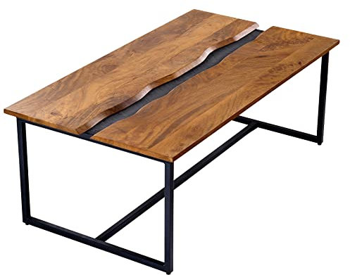riess-ambiente.de Massiver Couchtisch Amazonas 110cm Mangoholz Metall schwarz Baumkante Honey Finish