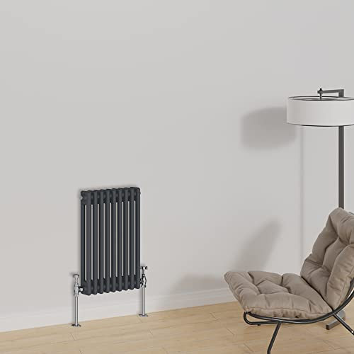 Warmehaus Radiateur horizontal traditionnel à colonne 600 x 425 mm Double panneau en fonte Anthracite Radiateurs de chauffage central