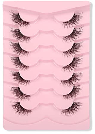 GMAGICTOBO False Eyelashes Natural Cat Eye Half Lashes Fluffy Wispy Clear Band 3D Faux Mink Lashes Pack Soft Strips Fake Eyelashes 7 Pairs