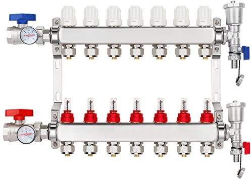 GCCSJ 7 Loops PEX Verteiler Heizstrahler Fußbodenheizung Set Edelstahl Beheizte Hydronische Heizung