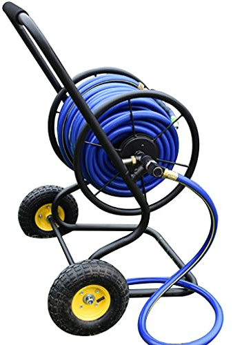 Gartenschlauchrolle mit Rädern, Haushalt Haustier Bad Schlauch Aufbewahrungsregal, Bewässerungsschlauch für den Außenbereich mit Wasserrohr, Gartenzubehör (Farbe: Schwarz, Größe: +DN20 100 m Rohr)