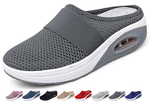 GYCS Diabetiker Schuhe Damen Leicht Atmungsaktiv Mesh Sandalen Breit Hausschuhe Für Ältere Menschen Geschwollene Füße Plantarfasziitis Hallux Valgus Orthopädische Sneaker,Dark Gray,37 EU