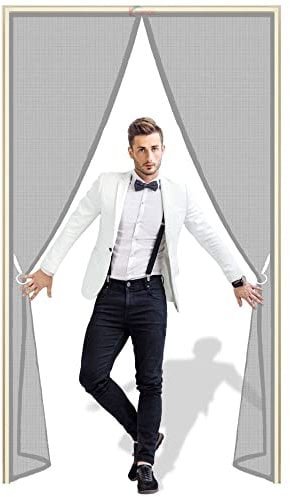 Magnetic Screen Door, 160x185cm Fiberglass Mesh Sliding Door Screen with Magnets Full Frame Hook&Loop - Gray Z