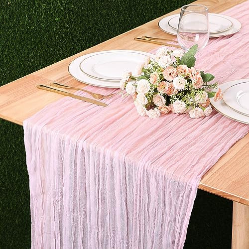 Kesfey Chemin de table en étamine, style bohème, pour mariage, décorations festives et grandes fêtes (90 x 400 cm) - Rose