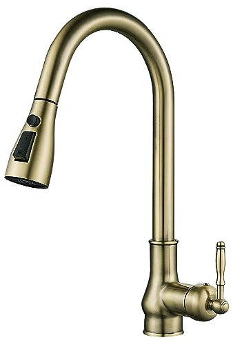 Herausziehen Küchenarmatur, Bar Waschbecken Wasserhahn Single Hole Kupfer Mischer Hähne mit Pull Down Sprayer, Antikes Messing
