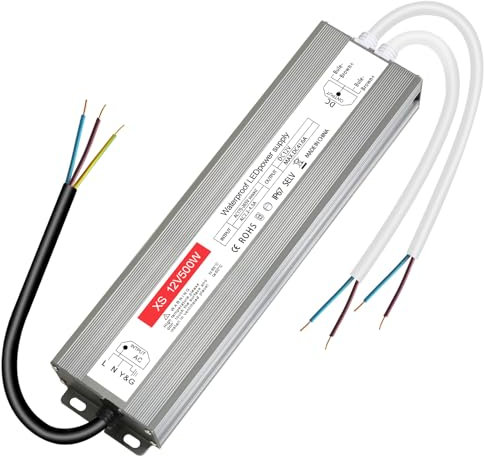 Trasformatore LED 12V 500W, Alimentatore 12v 41.6A, Trasformatore 220V 12v, Driver LED AC a DC, Impermeabile IP67/Senza Sfarfallio, per G4, GU5.3, MR11, MR16, Non dimmerabile, non rumoroso