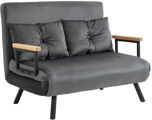 HOMCOM Schlafsofa, Klappbett mit Bettfunktion, Relaxsessel mit Rückenkissen, Polstersofa mit Verstellbarer Rückenlehne, Samtoptik, 102B x 73T x 81H cm, Dunkelgrau