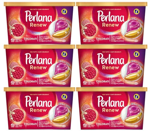 Perlana Renew Colorati Detersivo in Capsule per Lavatrice Formula All in 1 Caps Ravviva i Colori Neutralizza i Cattivi Odori - 6 Confezioni da 18 Capsule