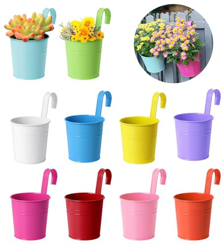 eROOSY 10er Set Blumentopf Hängend Bunt, Blumentopf zum Aufhängen, Blumentopf aus Metall für Pflanzen, Hängetöpfe Bunt