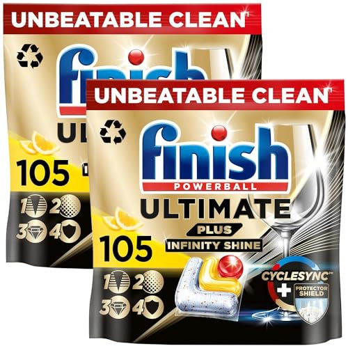 Finish Ultimate Plus Infinity Shine Dishwasher Tablets bulk | Scent : Lemon | Size: 210 Dishwasher Tabs (105 tabs x 2)|For Unbeatable* Clean and Diamond Shine