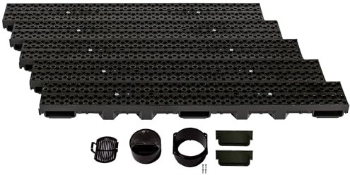 ScarMaxx - B125 Entwässerungsrinne Set - Bodenrinne - Regenwasser Ablauf - Abfluss mit Gitter - Drainagekanal Boden - Flach - Kunststoff - Bauhöhe 60 mm - Designrost Bienenwabe Schwarz - 5m