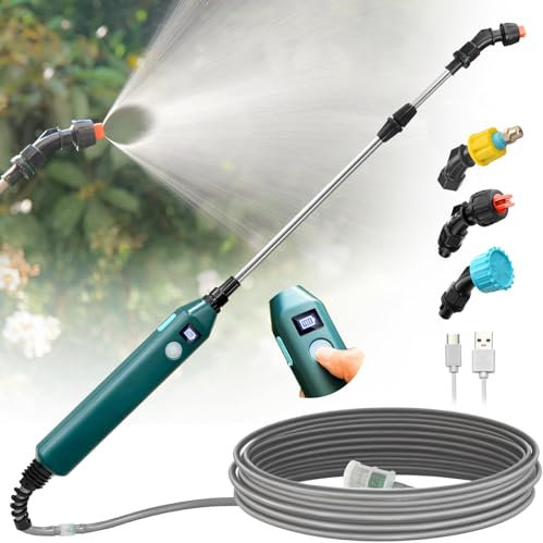 Kevsuvqin Pulverisateur de Jardin Electrique 5V, Pulverisateur Electrique, Pulverisateur Lance Telescopique, Pulverisateur a Pression avec 3 Buses et Tuyaux de 5M pour Arrosage, Désherbage
