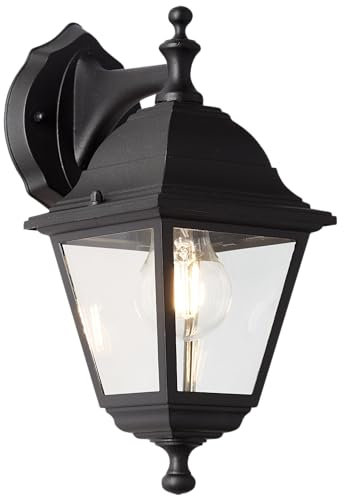 Lightbox Vintage Außen Wandlampe - Glas Regenschutz - hängend - schwarze Outdoor Wandleuchte für den Hauseingang - 31 x 14 x 19 cm - E27, max. 60 W - aus Metall/Glas