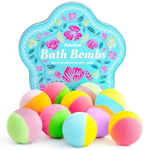 RelaxRose Badebomben-Geschenk-Set: 10 handgefertigte Badebomben mit natürlichen Inhaltsstoffen, 5 verschiedenen Aromen, entspannende Pumpen für Frauen, Männer und Kinder, das beste Geschenk von C
