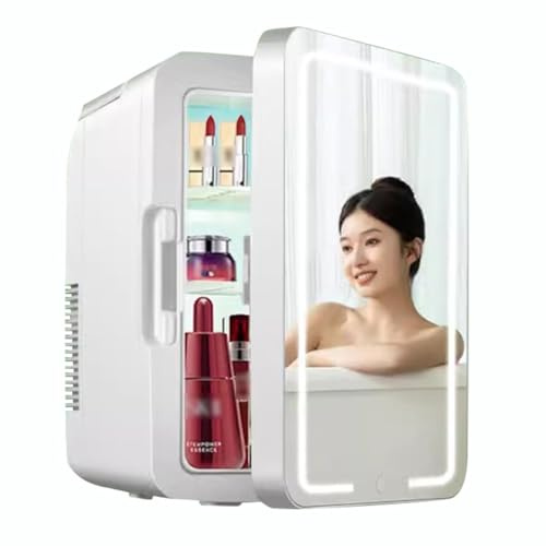 8/12 Liter Portable Beauty Makeup Skincare Fridge Portable Mirrored Beauty Fridge With LED Lighting For Makeup Storage, Chill Cosmetics & Face Masks (Color : White, Size : 8L)