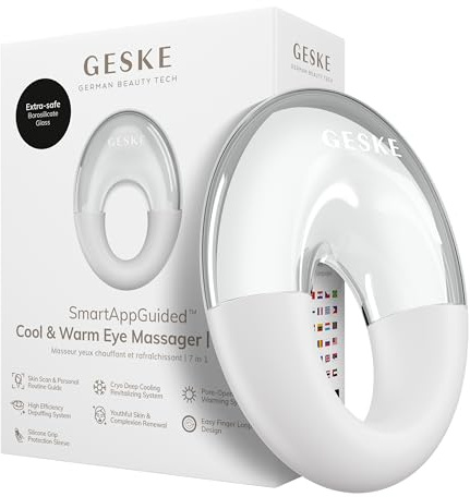 GESKE Cool & Warm Eye Massager | 7-in-1 Augenmassagegerät | SmartAppGuided™ | Massagegerät für die Augen | Batterielose Wärme- & Kühltechnologie | Gegen Augenringe & Tränensäcke