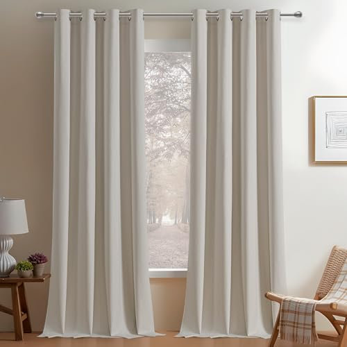 MRTREES Thermovorhang 100% Blickdichte Gardinen mit Ösen Vorhang Leinenoptik 2er Set, Vorhänge Beige Blickdicht 225 cm Lang, 132 cm Breit, Verdunkelungsvorhang für Schlafzimmer Wohnzimmer