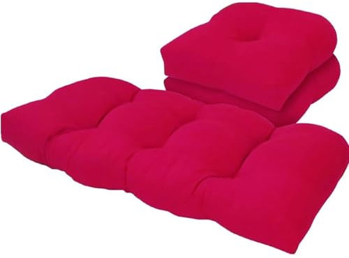 Rattankissen-Set, 3-teilig, U-Form, wasserdicht, für drinnen und draußen, Schaukel-Ersatz für Gartenmöbel, Zweisitzerkissen (Farbe: Burgunderrot)