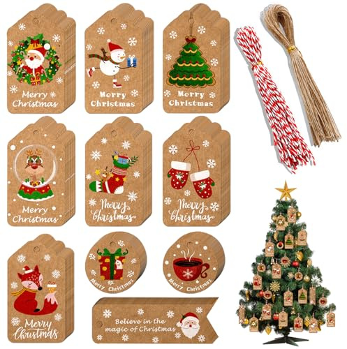 Kraft Gift Tags - 100 Pcs Xmas Labels for Presents, Gift Packaging Strings, Arts Craft, Tree Decoration
