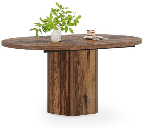 Tribesigns Esstisch Oval 140×100×75.5 cm, Esstisch für 4-6 Personen, Holz Küchentisch, Rustikal Küchentisch, Holzsockel, Braun