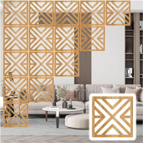 Faltbarer Sichtschutz zum Aufhängen, Raumteiler, DIY, hängende Wandteiler mit Holz, Kunststoff, dicke Platte für Zuhause, Büro, Küche, Dekoration (Natur B, 1 Stück)