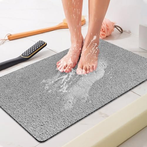 Duschmatte rutschfest 60x80 cm - Weich Komfort Sicherheits Badewannenmatte mit Ablauflöchern, PVC-Luffa Massage Antirutschmatte für Dusche, Schnell trocknend
